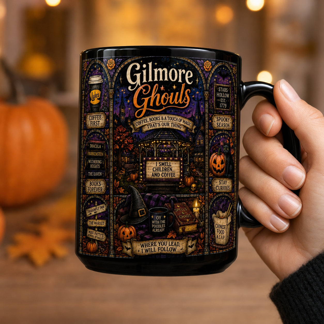 Gilmore Ghouls Mug – Stained Glass Stars Hollow Autumn Halloween Ceramic Coffee Cup