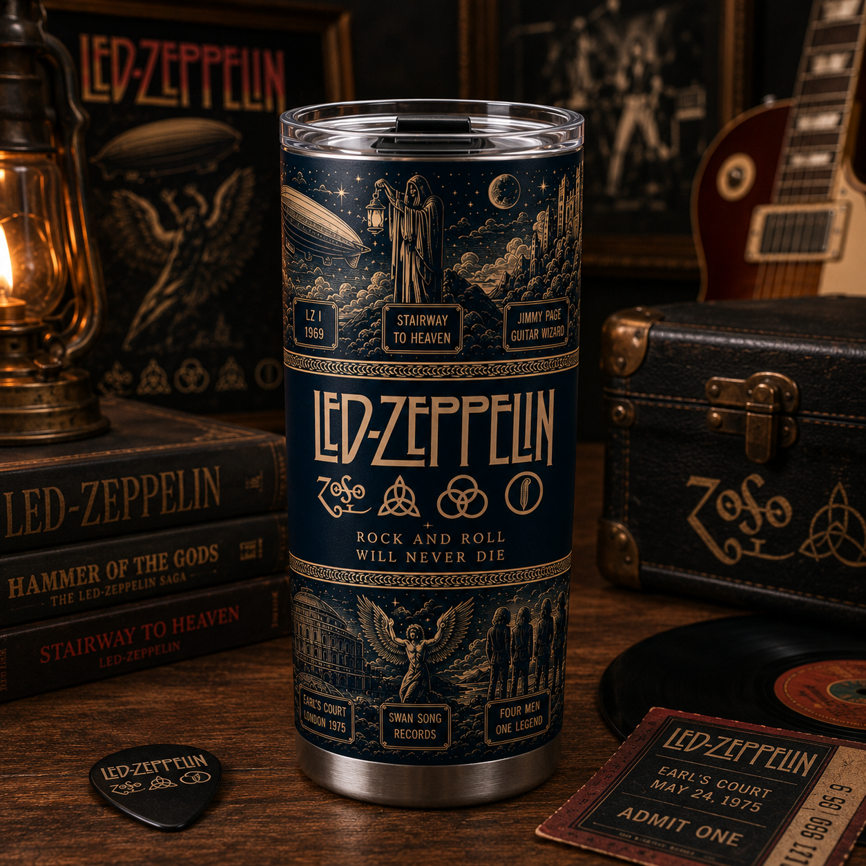 Led Zeppelin 20oz Stainless Steel Tumbler – Vintage Classic Rock Travel Mug with Iconic Symbols