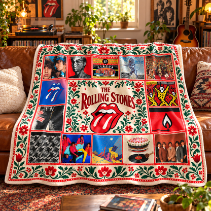 The Rolling Stones Album Collection Sherpa Blanket – Let It Bleed, Sticky Fingers & Blue & Lonesome Classic Rock Fleece Throw for Rolling Stones Fans
