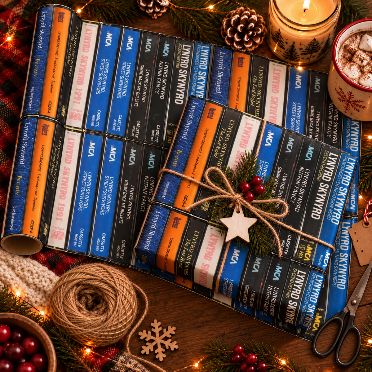 Lynyrd Skynyrd Cassette Spines Wrapping Paper - Southern Rock Band Vintage Audio Tape Gift Wrap