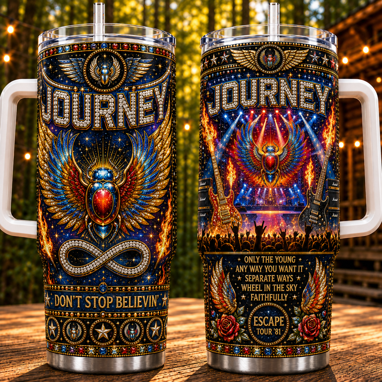 Journey 40oz Rhinestone Insulated Tumbler with Handle - Stainless Steel Travel Mug with Straw and Lid