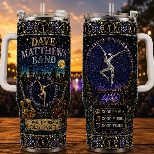 Dave Matthews Band 40oz Rhinestone Insulated Tumbler with Handle - Rock Band Stainless Steel Travel Mug with Straw and Lid