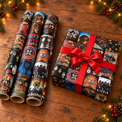 KISS Album Cover Wrapping Paper Roll – Classic Rock Music Gift Wrap, Vintage Album Collage Christmas Wrapping Paper for KISS Fans