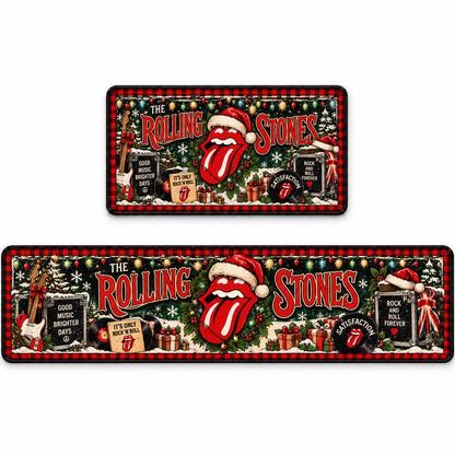 The Rolling Stones Christmas Runner Rug, Tongue Logo Holiday Kitchen Runner, Satisfaction Classic Rock Christmas Decor