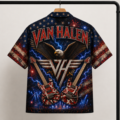 Van Halen Hawaiian Shirt - Patriotic Eagle and Frankenstrat Guitar Artwork