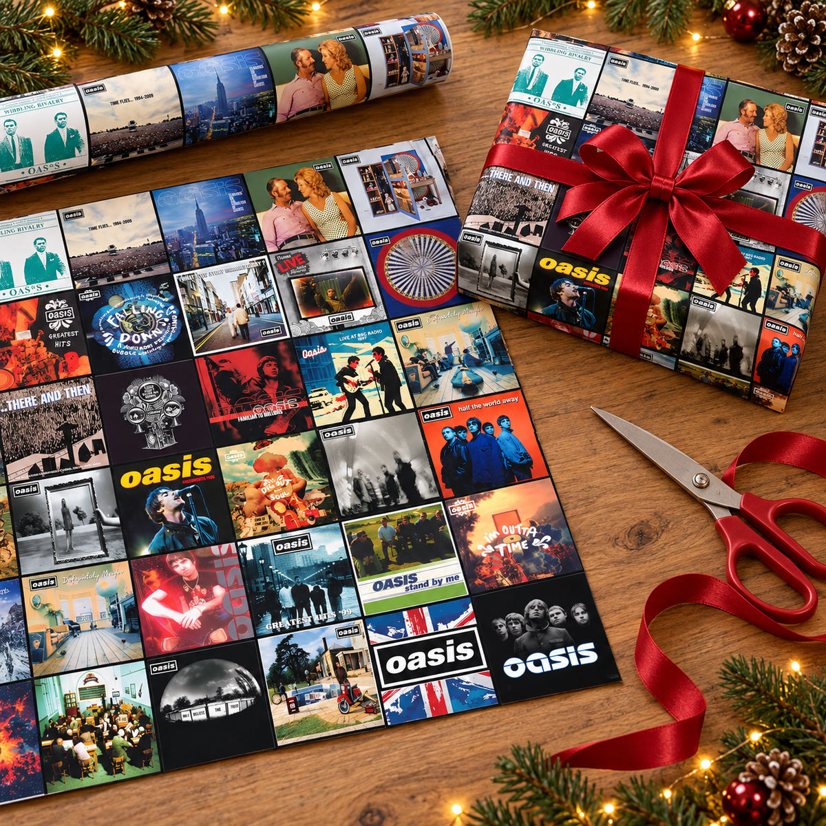 Oasis Album Cover Wrapping Paper Roll – Britpop Rock Music Gift Wrap, Vintage Album Collage Christmas Wrapping Paper for Oasis Fans