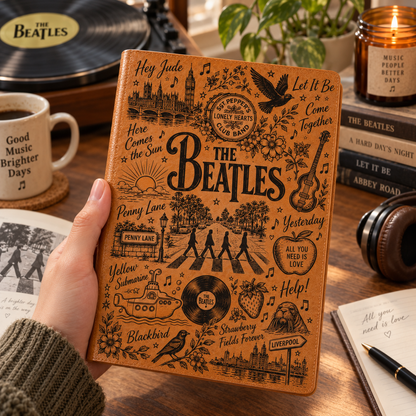 The Beatles Vintage Vegan Leather Notebook – Classic Rock Abbey Road Journal & Diary