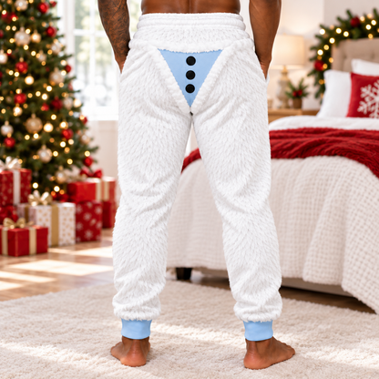 Funny 3D Snowman Sweatpants, Christmas Pajama Joggers for Men, Chillin’ With My Snowballs Holiday Pants, White Fleece Xmas Lounge Pants