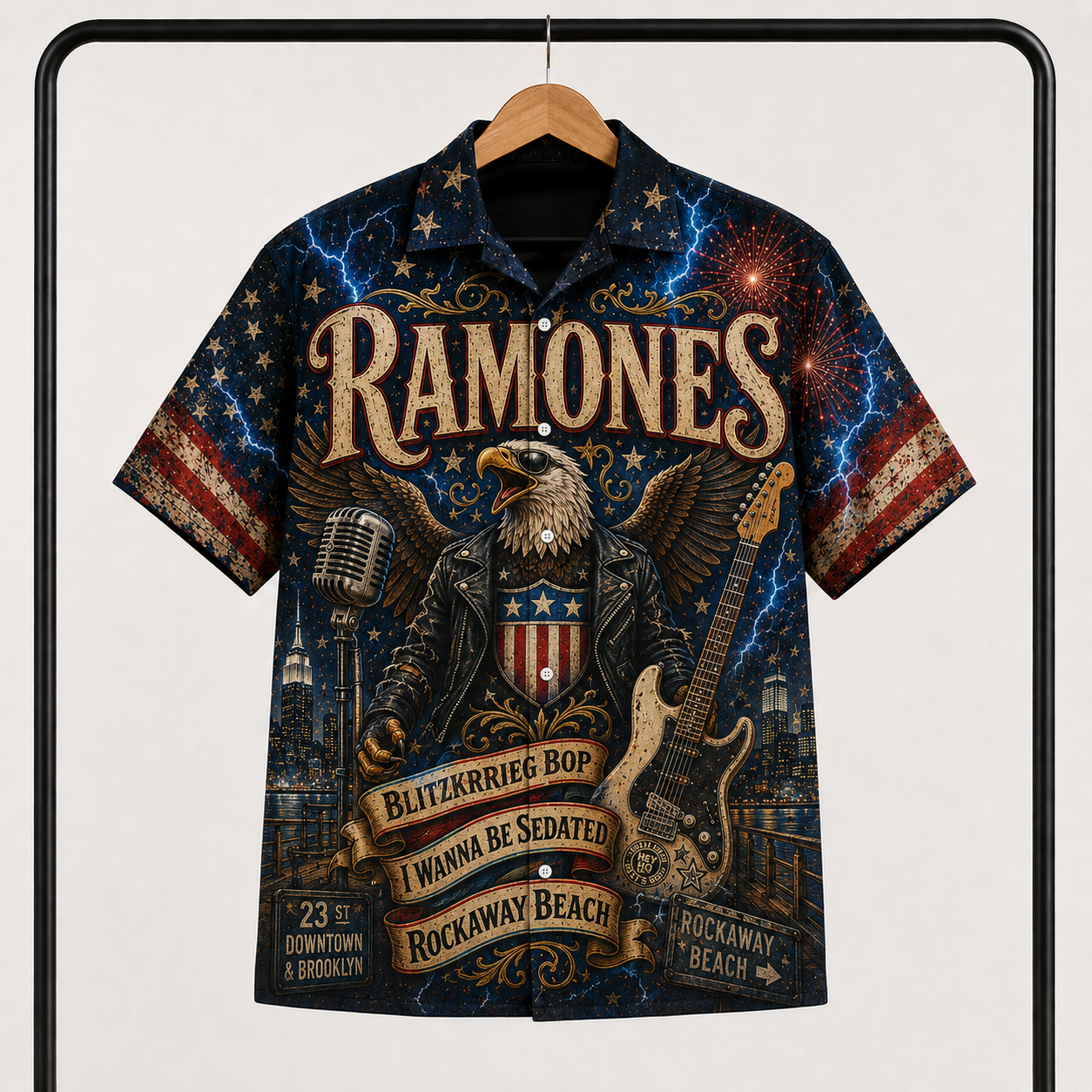 Ramones Hawaiian Shirt - Punk Rock Band All Over Print AOP Button Up Shirt for Ramones Fans