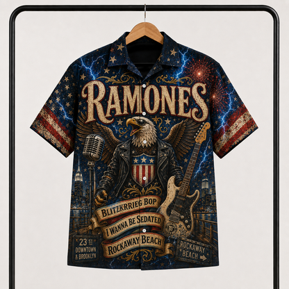 Ramones Hawaiian Shirt - Punk Rock Band All Over Print AOP Button Up Shirt for Ramones Fans