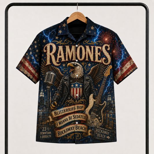 Ramones Hawaiian Shirt - Punk Rock Band All Over Print AOP Button Up Shirt for Ramones Fans