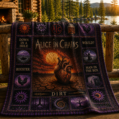 Alice In Chains Quilt Blanket - Gothic Rock Band Patchwork Bedding - Purple Cabin Style Fan Gift - Handmade Style Music Lover Quilt