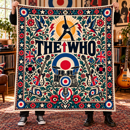 The Who Mod Target Sherpa Throw Blanket – Ultimate Classic Rock Band Fan Gift, Mod Target Bullseye British Rock Decor