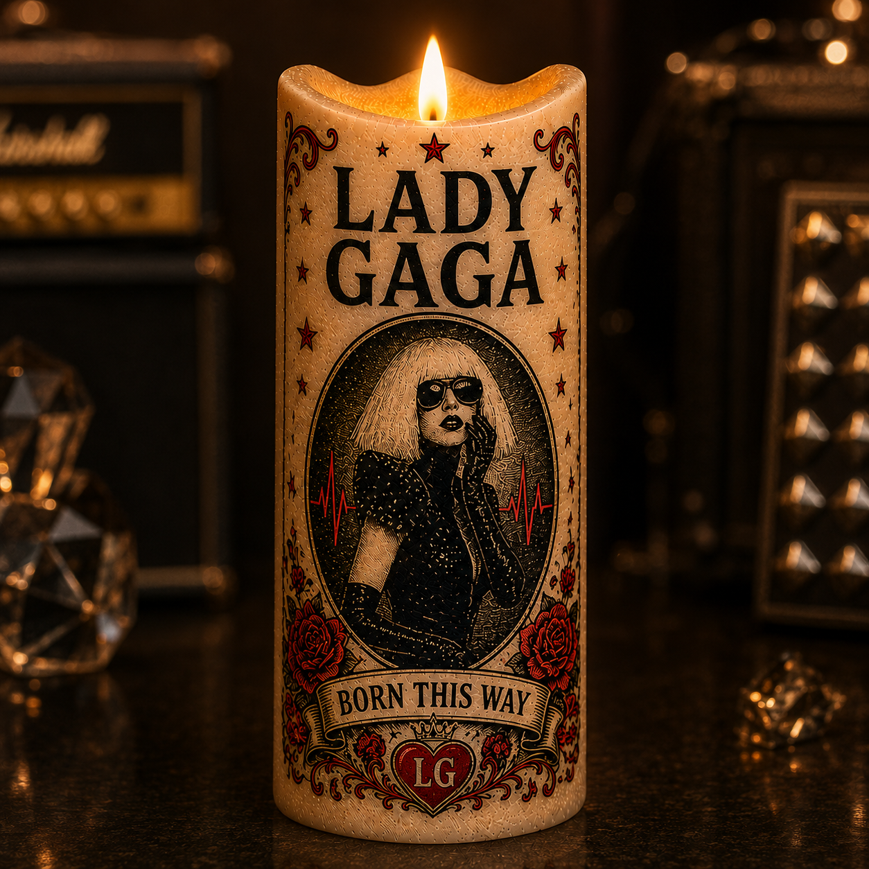 Lady Gaga Born This Way LED Candle, Little Monster Flameless Candle, Pop Music Tribute Gift for Lady Gaga Fans