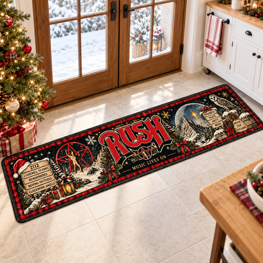 Rush Christmas Runner Rug, 2112 Starman Holiday Kitchen Runner, Moving Pictures Classic Rock Christmas Decor, Rush Fan Gift