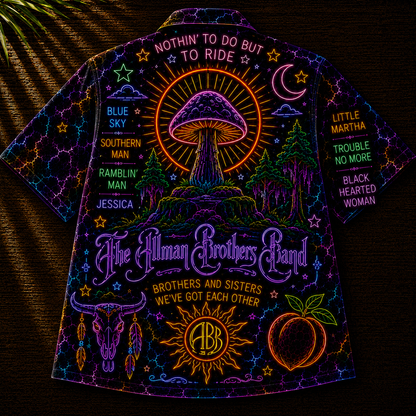The Allman Brothers Band Hawaiian Shirt - Unisex Front Back Neon Electric Guitar Button Up