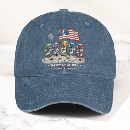 Grateful Dead Happy 4th Of July Dancing Bears Astronaut Patriotic Denim Cap – Retro Vintage Dad Cap Gift For Dad (With Box)