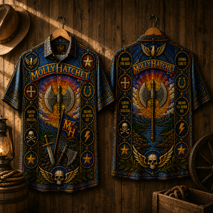 Molly Hatchet Stained Glass Hawaiian Shirt - Unisex Iconic Battleaxe Button Up