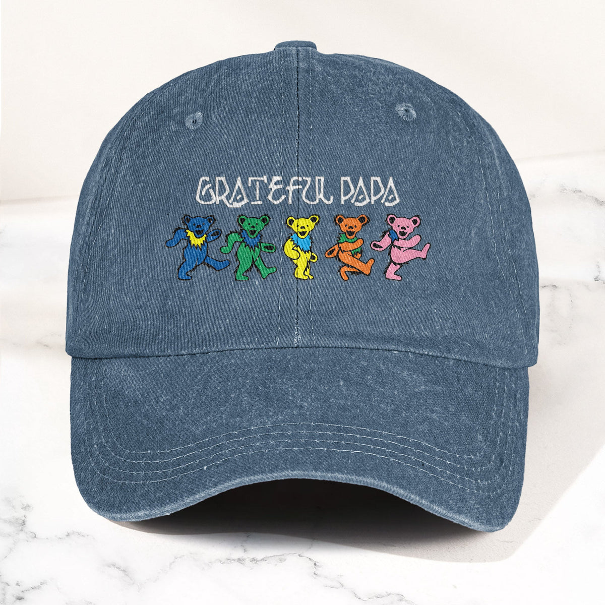 Grateful Papa Dancing Bears Denim Cap – Vintage Music Grateful Dead Merch Gift for Dad (With Box)