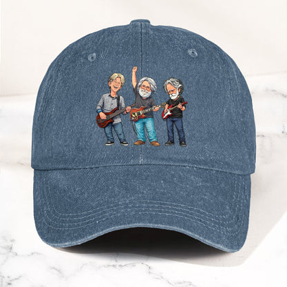 Grateful Dead Denim Dad Cap – Jerry Garcia Band Members Tribute Jam Band Hat (With BOX)