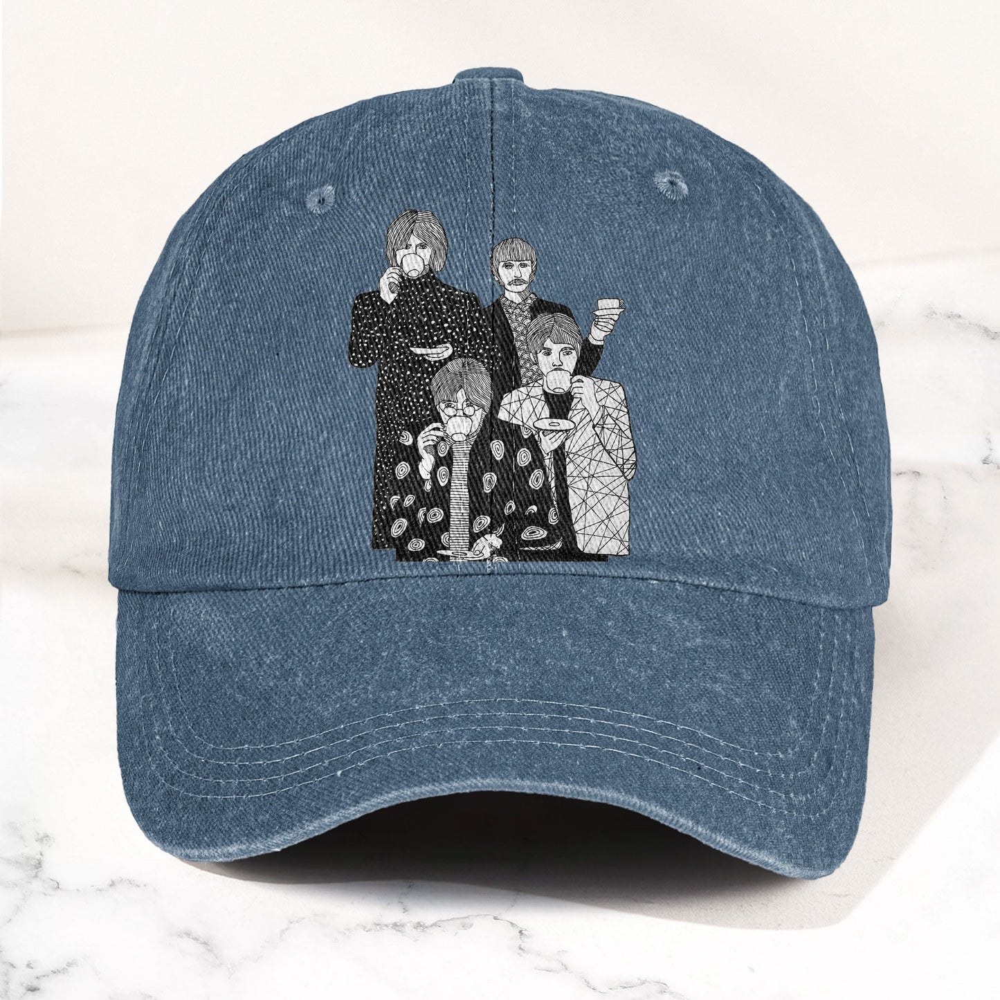 The Beatles Drinking Tea Denim Cap – Retro Vintage Rock Band Dad Cap Gift For Dad (With Box)