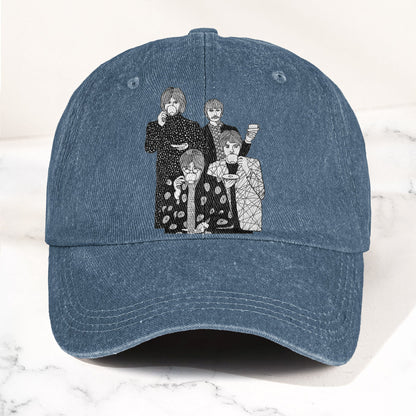 The Beatles Drinking Tea Denim Cap – Retro Vintage Rock Band Dad Cap Gift For Dad (With Box)