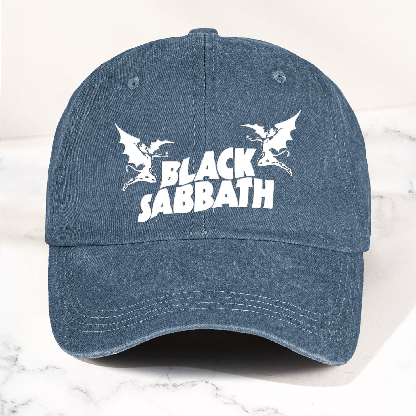 Black Sabbath Denim Dad Cap – Classic Winged Demon Logo Design ( With BOX)