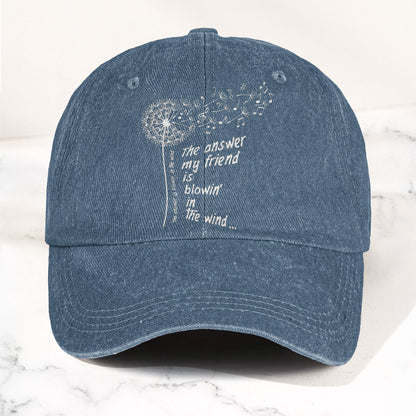 Bob Dylan Blowin In The Wind Dandelion Lyrics Folk Music Merch Denim Cap – Retro Vintage Dad Cap Gift For Dad (With Box)