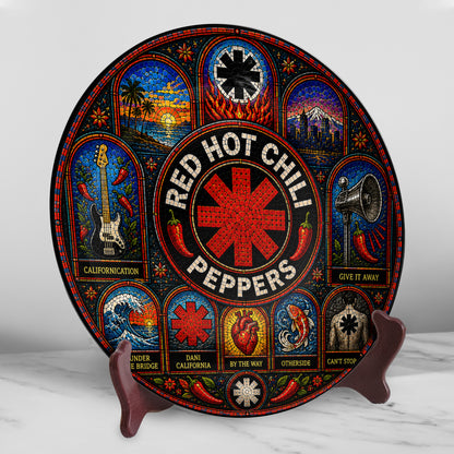 Red Hot Chili Peppers Decorative Ceramic Plate with Stand – Stained Glass Rock Art Gift