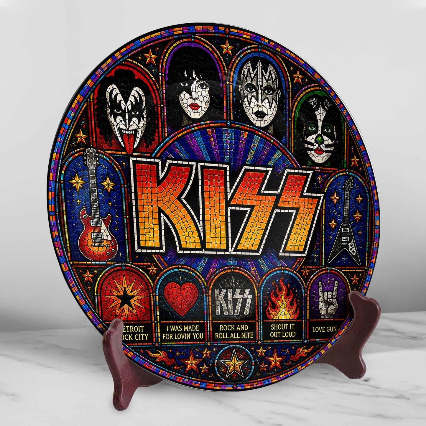 KISS Decorative Ceramic Plate with Display Stand – Classic Hard Rock Memorabilia Gift