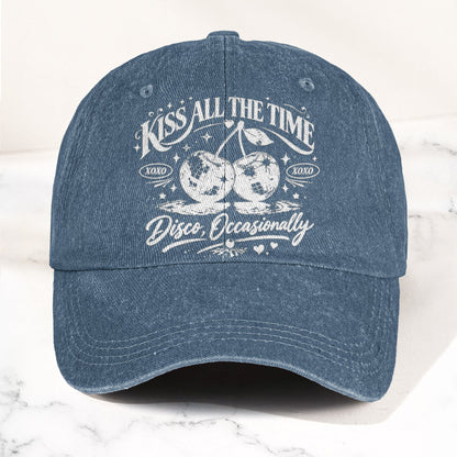 Harry Styles Illustration Merch Kiss All The Time Cherries Disco Ball Denim Cap – Retro Vintage Dad Cap Gift For Dad (With Box)