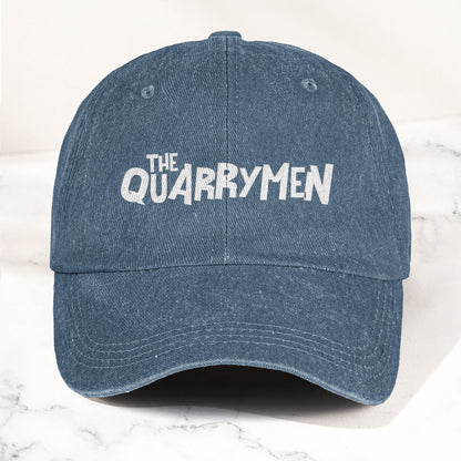 The Quarrymen Text Logo Denim Cap – Retro Rock Music Fan Cap (With Box)