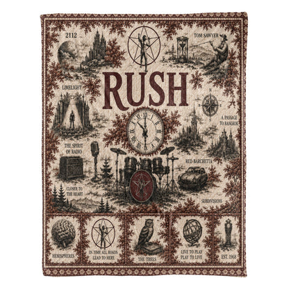 Rush Band Sherpa Blanket – Starman Vintage Sketch Collage Progressive Rock Blanket
