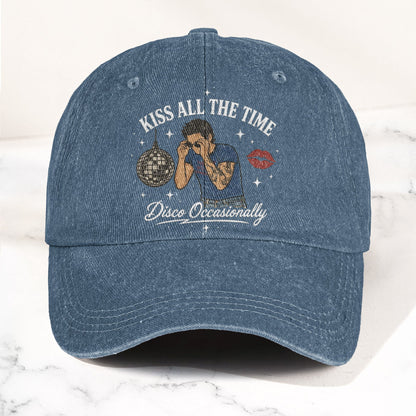 Kiss All The Time Disco Harry Styles Illustration Denim Cap – Retro Vintage Dad Cap Gift For Dad (With Box)