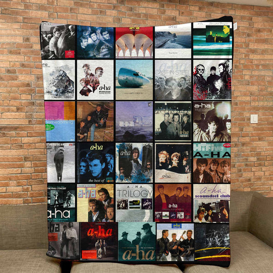 A-ha Sherpa Blanket – Iconic Album Cover Collage Cozy Throw for Synth-Pop Fans