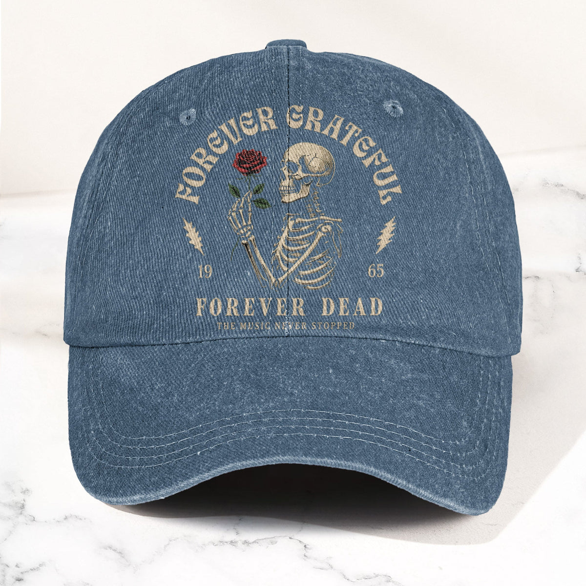 Grateful Dead 60th Anniversary Skeleton Rose Forever Dead Denim Cap – Retro Vintage Dad Cap Gift For Dad (With Box)