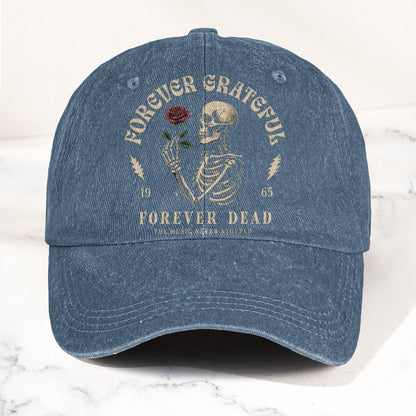 Grateful Dead 60th Anniversary Skeleton Rose Forever Dead Denim Cap – Retro Vintage Dad Cap Gift For Dad (With Box)