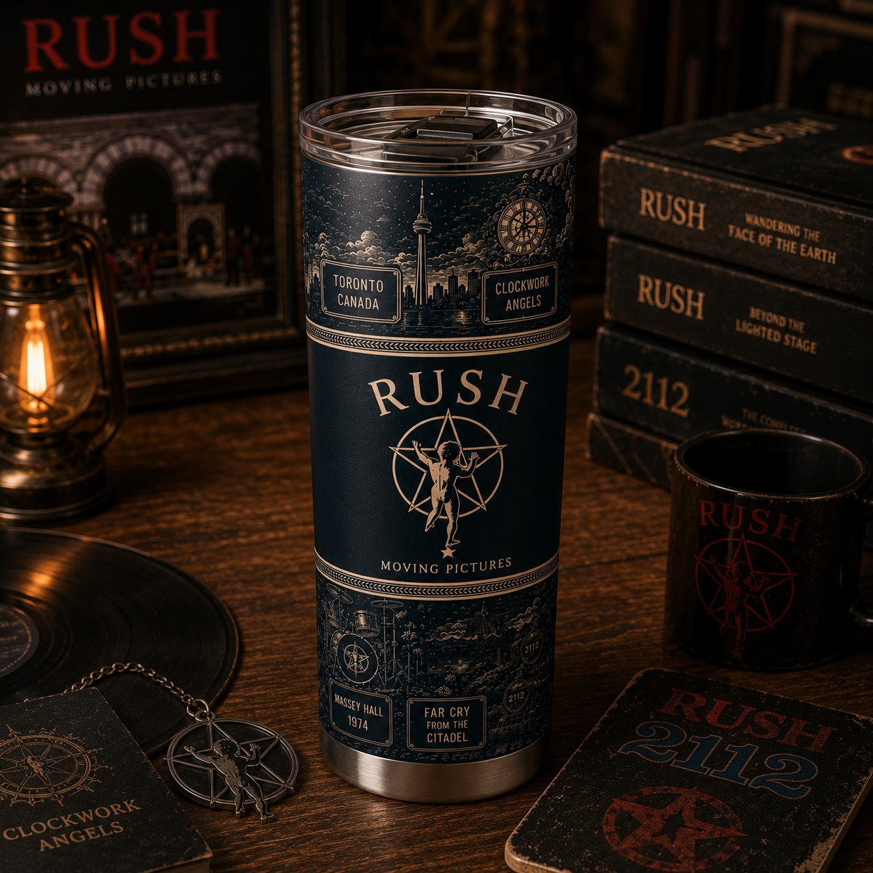 Rush 20oz Stainless Steel Tumbler – Vintage Progressive Rock Travel Mug with Starman Design