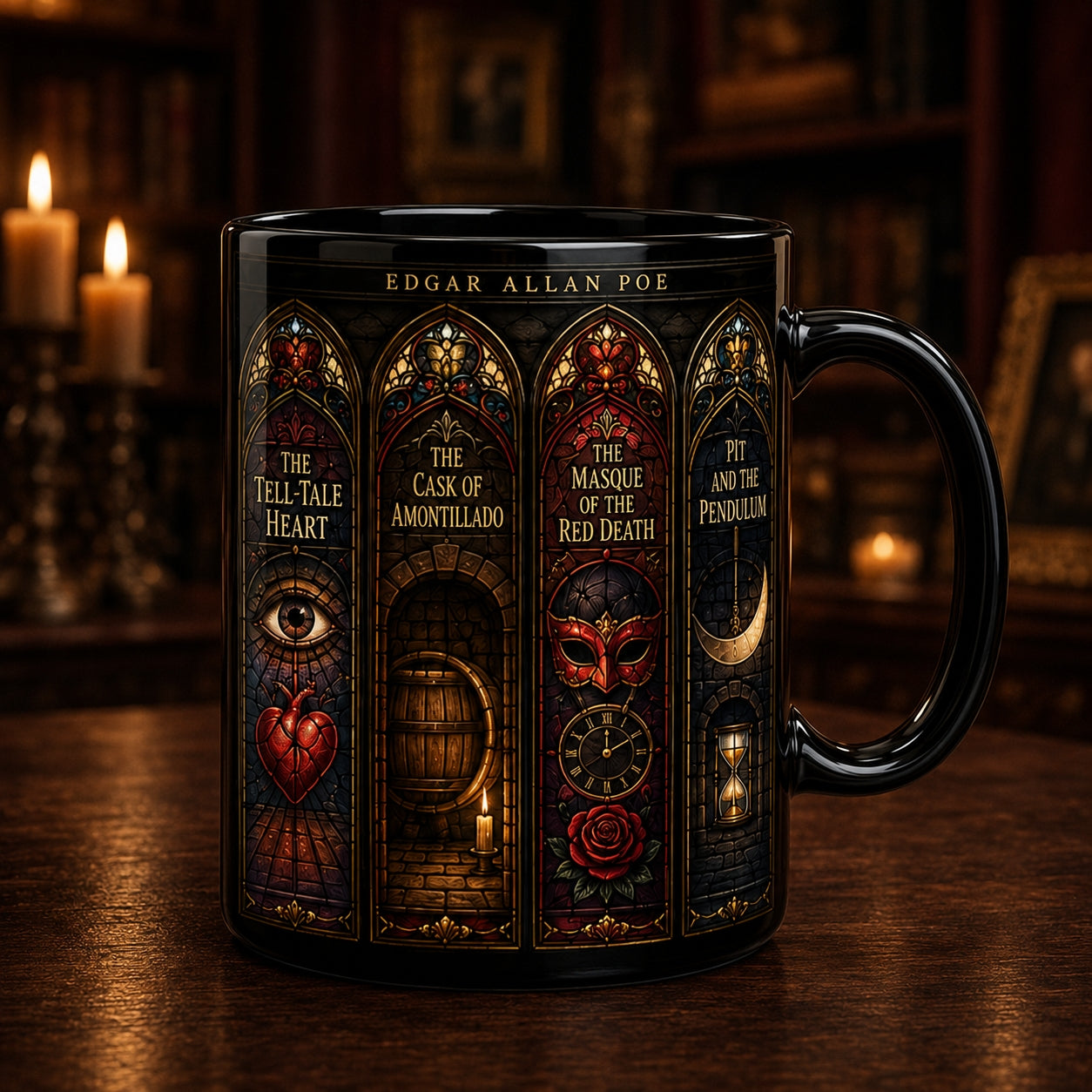 Edgar Allan Poe Stained Glass Mug, Gothic Literary Coffee Mug, Raven Inspired Mug