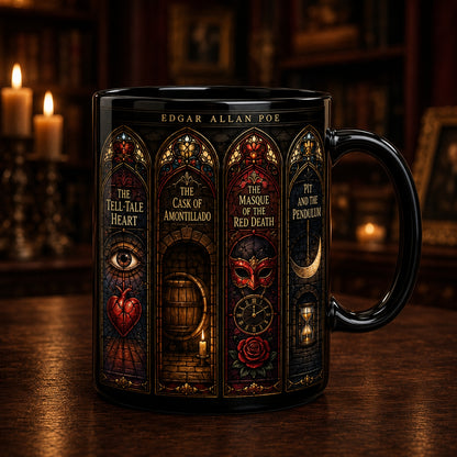 Edgar Allan Poe Stained Glass Mug, Gothic Literary Coffee Mug, Raven Inspired Mug