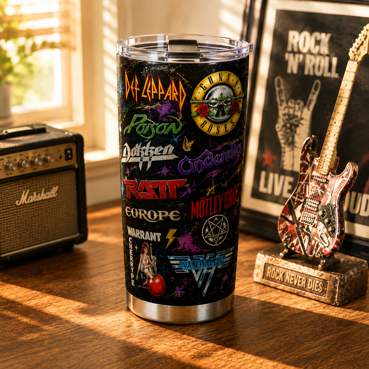 Hair Metal Legends 20oz Stainless Steel Tumbler – Vintage Glam Metal Band Logo Travel Mug