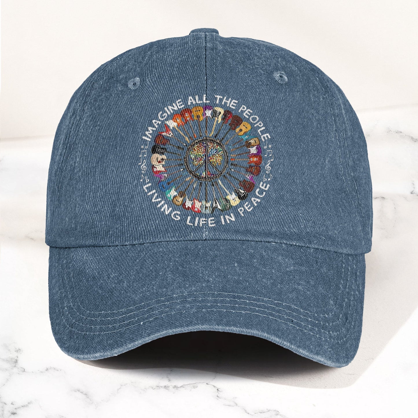 Imagine All The People Living Life In Peace Denim Cap – Retro Music John Lenon Cap Gift For Dad (With Box)