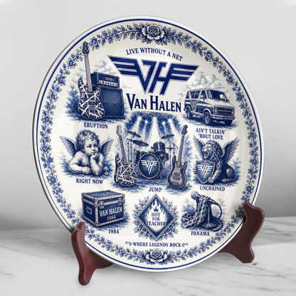 Van Halen Ceramic Plate with Display Stand – Classic Rock Music Memorabilia Gift