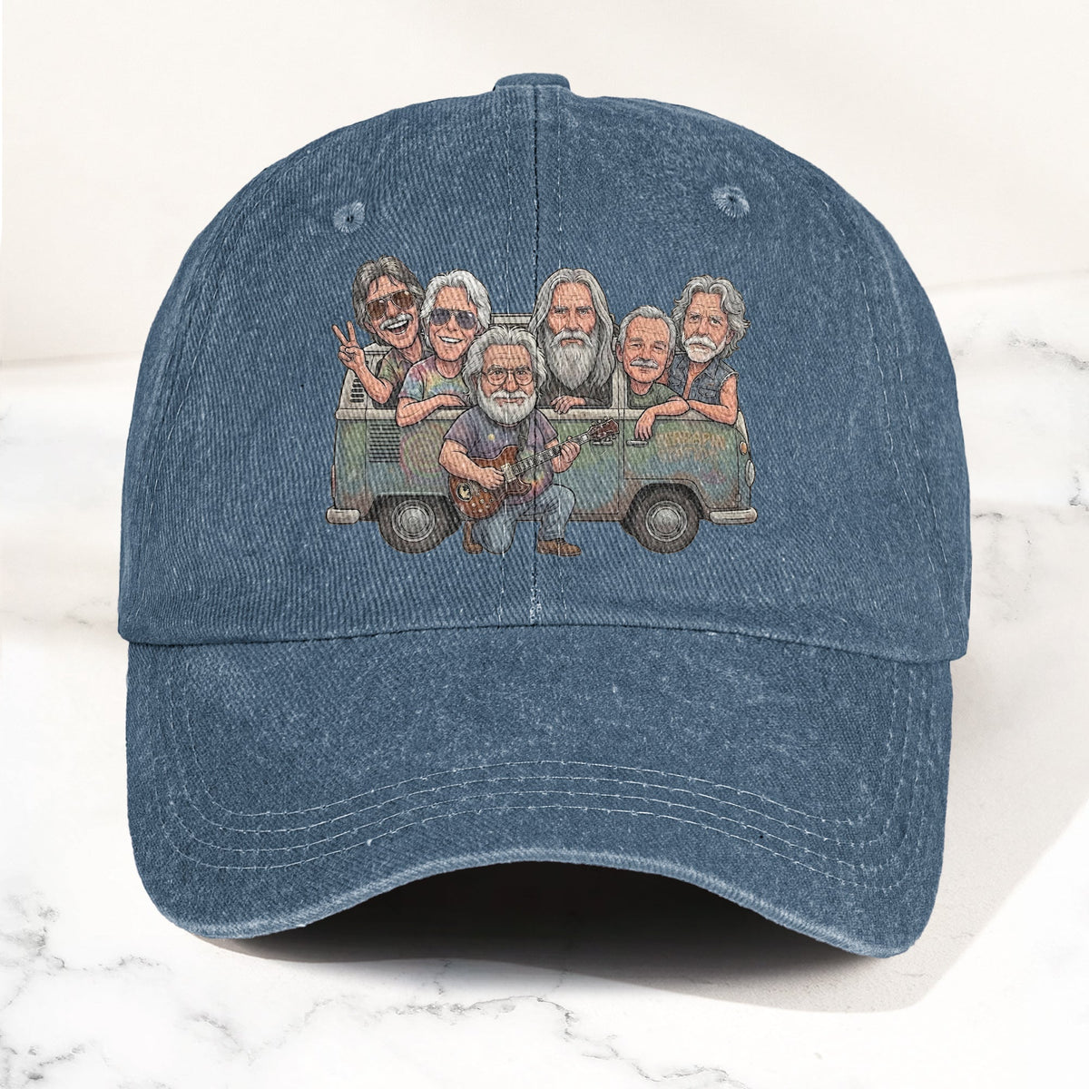 Grateful Dead Band Cartoon VW Bus Graphic Music Merch Denim Cap – Retro Vintage Dad Cap Gift For Dad (With Box)
