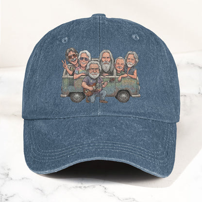 Grateful Dead Band Cartoon VW Bus Graphic Music Merch Denim Cap – Retro Vintage Dad Cap Gift For Dad (With Box)