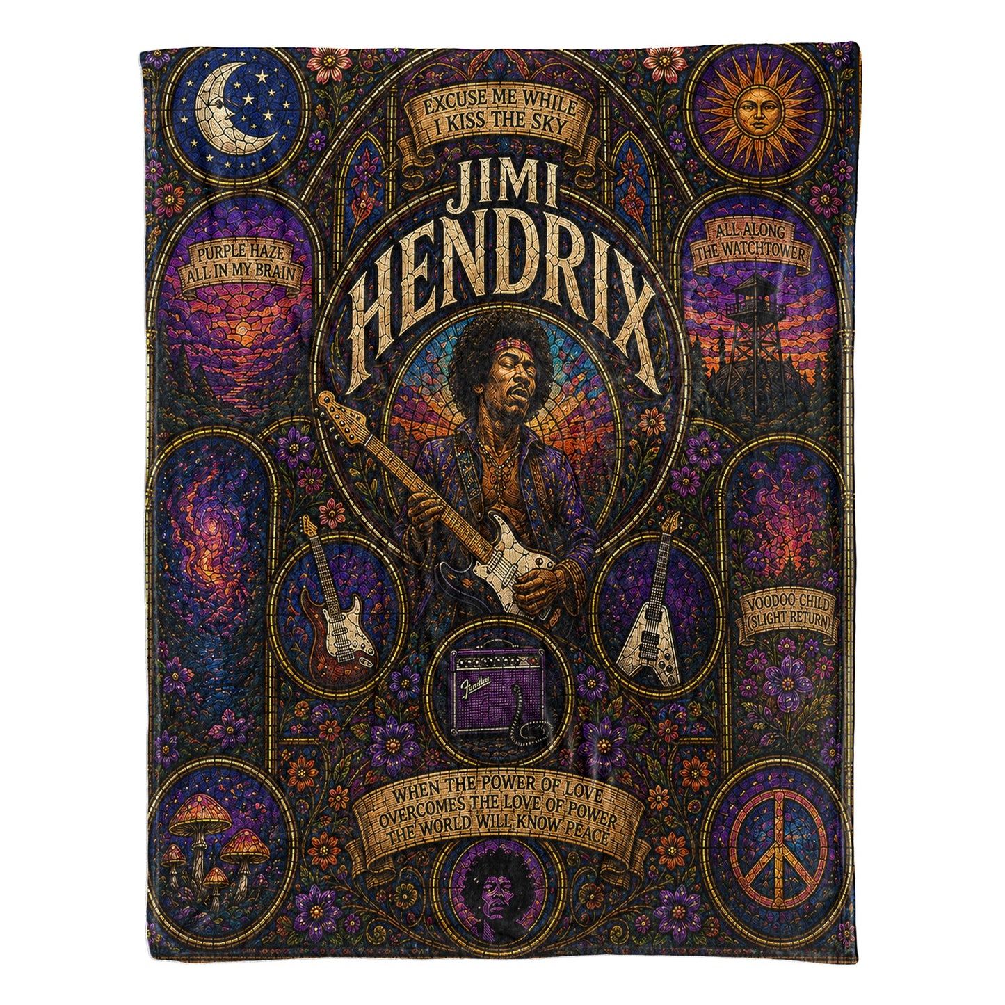 Jimi Hendrix Sherpa Blanket – Purple Haze Stained Glass Blanket