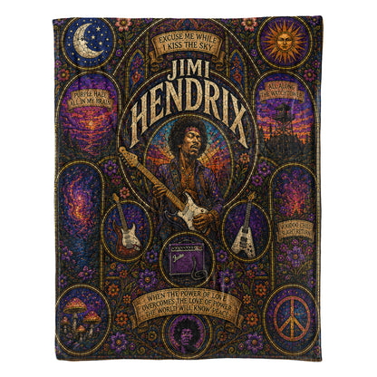Jimi Hendrix Sherpa Blanket – Purple Haze Stained Glass Blanket