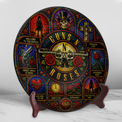 Guns N' Roses Decorative Ceramic Plate with Stand – Stained Glass Rock Art Gift