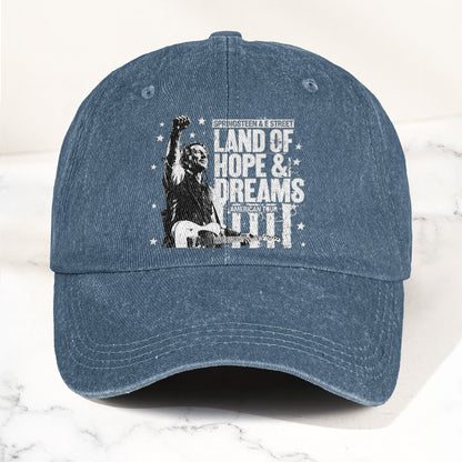Bruce Springsteen Land of Hope & Dreams American Tour Denim Cap – Retro Rock Music Fan Cap (With Box)