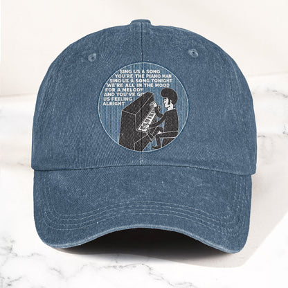 Billy Joel Piano Man Sing Us A Song Lyrics Vintage Graphic Denim Cap – Retro Vintage Dad Cap Gift For Dad (With Box)